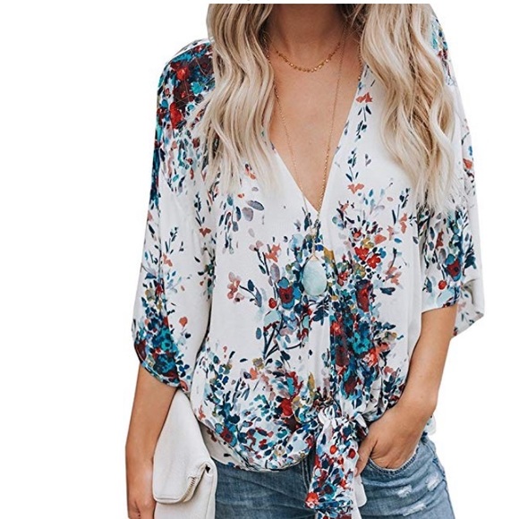 Tops - Beautiful woman floral blouse batwing sleeve top